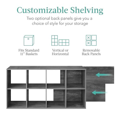Best Choice Products 8-Cube Storage Organizer, 11in Shelf Opening, Bookcase, Display Shelf, Customizable w/ 3 Removable Back Panels – Dark Gray