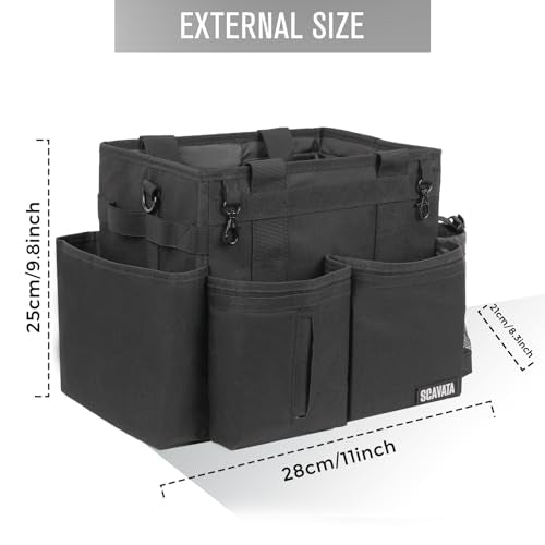 SCAVATA Compact Wearable Cleaning Caddy with Handle & Shoulder Straps | Small Cleaning Supplies Organizer, Under Sink & Car Cleaning Tools Storage Bag for Housekeepers Cleaners, Black
