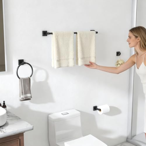 Black Bathroom Accessories Set, 24 inch Towel Racks for Bathroom | Stainless Steel Bathroom Hardware Set, Wall Mounted, 4-Piece