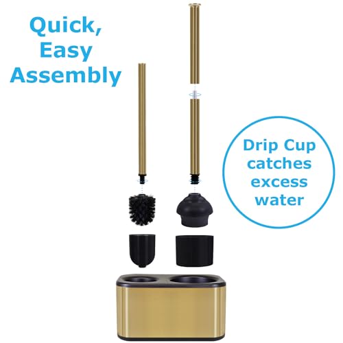 Blue Donuts Toilet Brush and Plunger Set with Holder, Sleek Minimalist Modern Gold Bathroom Accessories Toilet Plunger and Toilet Bowl Brush Combo