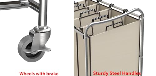 Simple Houseware 4-Bag Heavy Duty Rolling Laundry Sorter Cart, Chrome | Removable Bags and Lockable Wheels for Laundry Room Organization