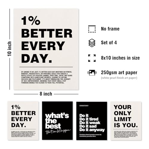 DSHFG Motivational Inspirational Office Wall Art Decor Prints Set of 4 | Black Office Motivational Wall Decor Trendy Retro Positive Affirmations Quotes Wall Decor Posters, 8x10 Unframed