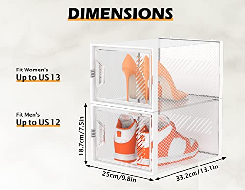SIMPDIY XL Clear Shoe Storage Boxes, Stackable Shoe Organizer for Closet | 12 Pack, for Size 13, Magnetic Door, Aromatherapy Stick, Plastic, Shoe Rack for Closet, Entryways, Under-bed Storage