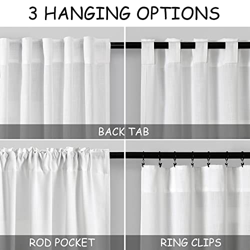 White Linen Curtains 84 inches Long for Bedroom Back Tab Light Filtering Privacy Sheer Modern Farmhouse Coastal Decor Off Cotton Textured Gauze Curtain Living Room 2 Panel Set
