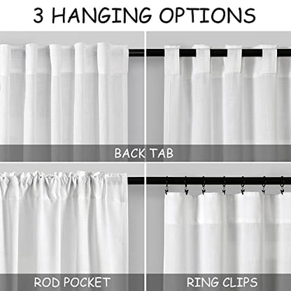 White Linen Curtains 84 inches Long for Bedroom Back Tab Light Filtering Privacy Sheer Modern Farmhouse Coastal Decor Off Cotton Textured Gauze Curtain Living Room 2 Panel Set