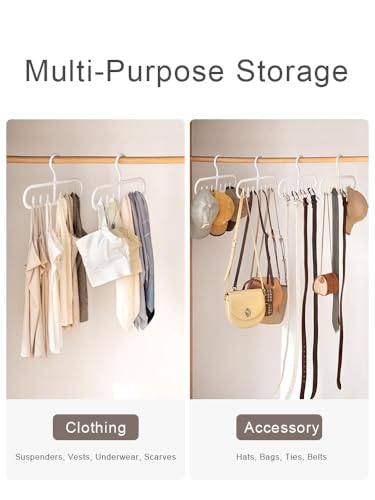 4 Pack Tank Top Hanger with 6 Hooks, Durable Hanging Closet Organizer Accessories Holder for Camisole, Bow Tie, Scarves, and More | White