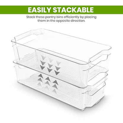 Utopia Home Plastic Stackable Storage Bins for Fridge, 8 Pack, Clear | Durable Plastic Storage Containers with Easy Grip Handles for Pantry, Kitchen Cabinets & Countertops
