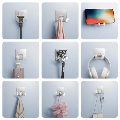 Adhesive Shower Hooks for Inside - Extra Sticky Razor Holder, Silver 4 Pack