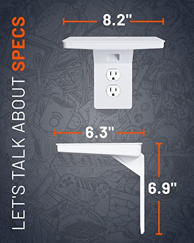 ECHOGEAR Wide Outlet Shelf - Next-Gen Design with Built-in Cord Storage & Room for Bulky Plugs - Works with Both Standard & Decora Outlets - Quick Install with Included Hardware