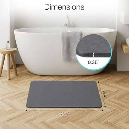 Premium Diatomite Stone Bath Mat, 23.6" x 15.4" Dark Gray | Non-slip, Natural Diatomaceous Earth & Quick Drying for Bathroom Bathtub Floor