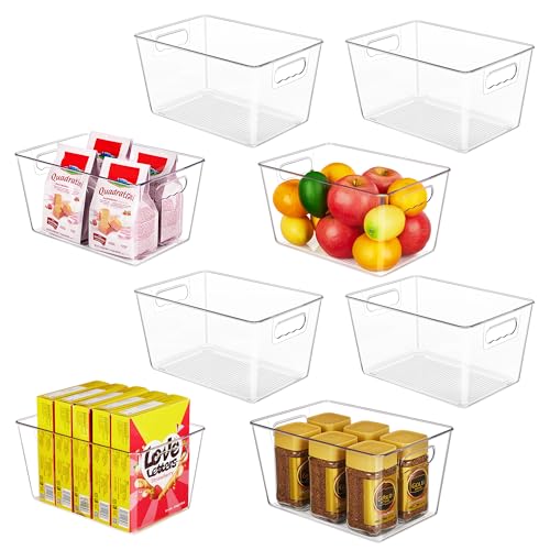 YIHONG 8 Pack Clear Storage Bins, Pantry Organizer Bins with Handle, Large | Plastic Bins, Pantry Storage Containers for Kitchen, Freezer, Cabinet, Closet, Bathroom, Under Sink Organizers and Storage