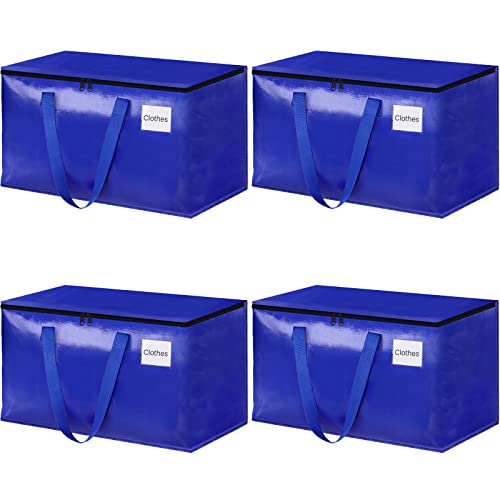 StorageRight Moving Bags, Moving Boxes, 93L 4-Pack Sotrage Bags Totes, Blue | Heavy Duty Storage Bins with Lids, Zipper, Reinforced Handles, Tag Pocket, Foldable Moving Supplies for Collge, Dorm,Travel