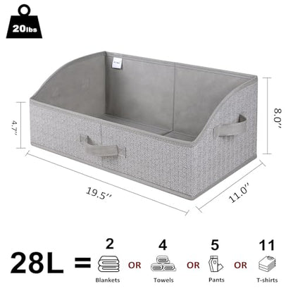 WUIKE Closet Organizers and Storage, Trapezoid Storage Bins, Fabric Closet Bins with Handles, Foldable Storage Baskets for Clothes, Purse, Blanket, Herringbone Gray, Extra Large, 3-Pack