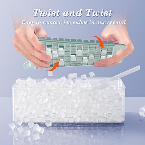 Mini Ice Cube Tray for Freezer: GGUW Nugget Ice Cube Tray with Bin - Crushed Ice Tray Making 4×117 PCS Icecube - Easy Release Iced Maker Trays