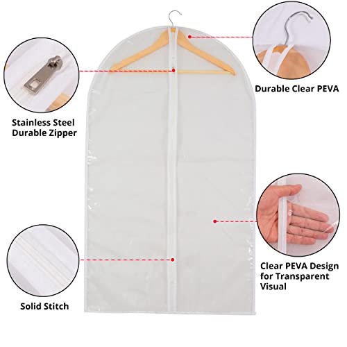 Clear Garment Bag Suit Bags for Closet Storage, Vinyl Garment Bags for Hanging Clothes, Coat Covers for Closet with Zipper and Plastic Garment Bags for Hanging Clothes - 24'' X 40''/6 Pack