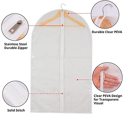 Clear Garment Bag Suit Bags for Closet Storage, Vinyl Garment Bags for Hanging Clothes, Coat Covers for Closet with Zipper and Plastic Garment Bags for Hanging Clothes - 24'' X 40''/6 Pack