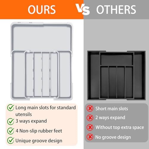 Silverware Drawer Organizer Tray, Adjustable Cutle... (Grey | Polypropylene)