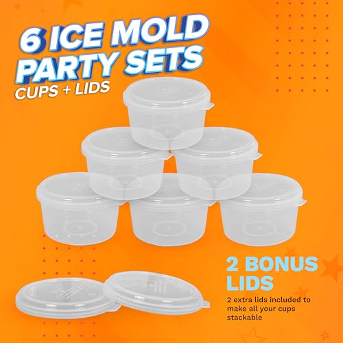 6 Pack Hawaiian Shaved Ice Mold Party Set with Lids, Up Your Game For Much More Snow Cone Treats, BPA-Free Cups Two Bonus Lids, Easy Stackable Freezing, Compatible with S900A, S777 & Others