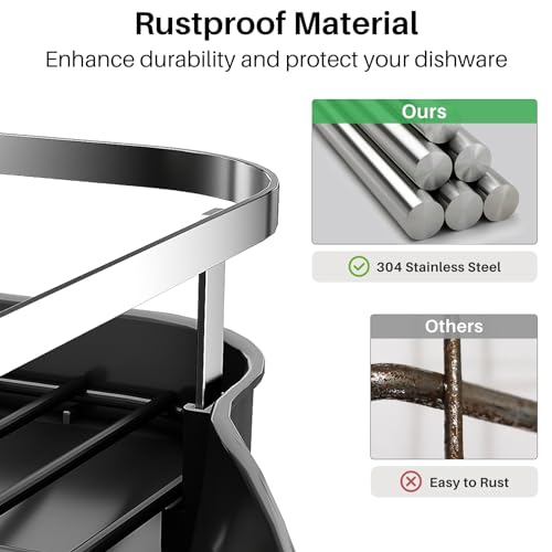 SNTD Expandable Dish Drying Rack for Kitchen Counter, 15.2-22.1 in, Black | Rust-Resistant Stainless Steel, Protective Side Rails, Self-Draining Drainboard, Removable Utensil Holder