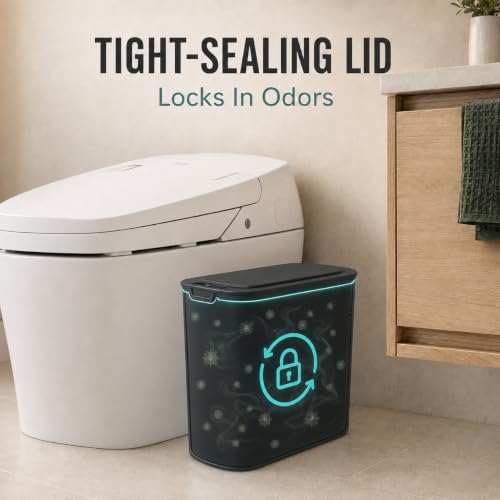 TIPGO Automatic Motion Sensor Bathroom Trash Can with Lid, 2.6 Gallon Touchless Trash Bin, Smart Garbage Can Plastic Slim Wastebasket for Bedroom, Office, Dorm (Black)