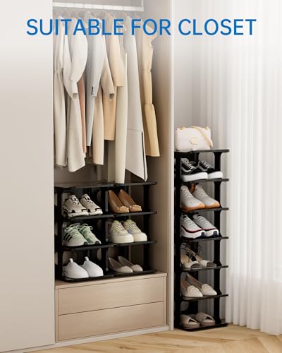 HAIXIN 7-Tier Narrow Vertical Shoe Rack, Skinny Shoe Tower for Closet | Space-Saving Storage, Stackable Modular Design, Easy Assembly, 7 Tiers or Two 4-Tier Shelves, Shoe Cubby for Small Shoe Size