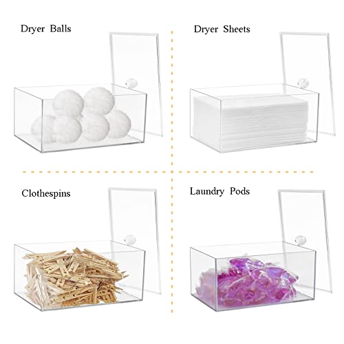 Farmhouse Laundry Dryer Sheet Holder Detergent Pods Container, Clear | Lightweight，Easy Open，Dryer Balls Dispenser Plastic Storage Organization Box for Laundry Room, Bathroom, Kitchen