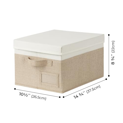 GRANNY SAYS Storage Basket with Lid, Linen Fabric Storage Bins with Label, Decorative Storage Boxes, Clothes Storage and Organization, Memory Keepsake Box, 3-Pack, Medium, Khaki&Ivory