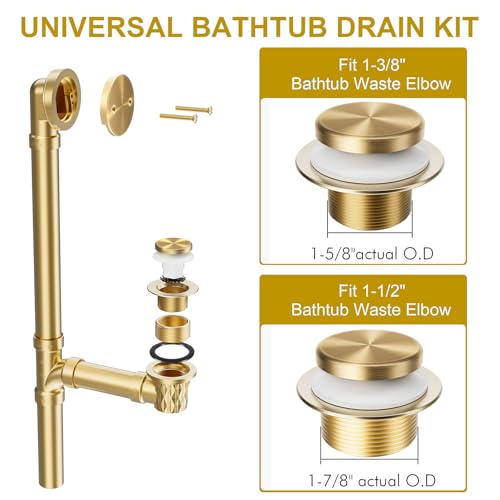 Champagne Bronze Bathtub Drain Kit with Overflow and Hair Catcher | Solid Brass Tip-Toe Tub Drain, with Two-Hole Overflow Cover, Universal Coarse/Fine Thread, for Bathroom Bath Tub, 11.5/16 UNC