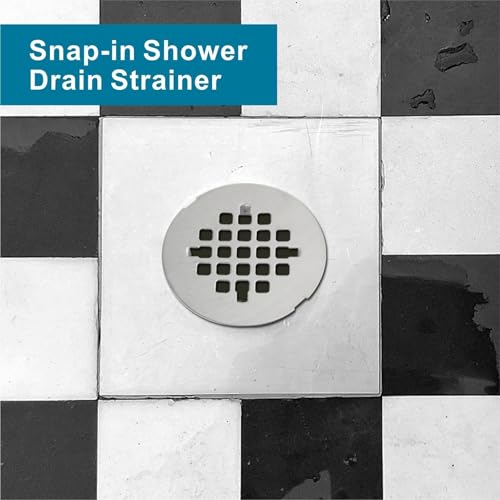 WELSAN 4-1/4" OD Brushed Nickel Shower Drain Cover,Round Shower Floor Drain | Snap-in, Stainless steel, Double-coated, Bath Shower Drain Assembly, Easy to Install, 4-1/4" OD and a pin distance of 2-7/8"