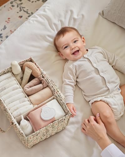 Blissful Diary Floral Diaper Caddy Organizer, Stylish Nursery Storage Basket, Diaper Bag,Gift for Baby Shower, Baby Registry Must Have, Newborn Essentials, Pastoral Daisy