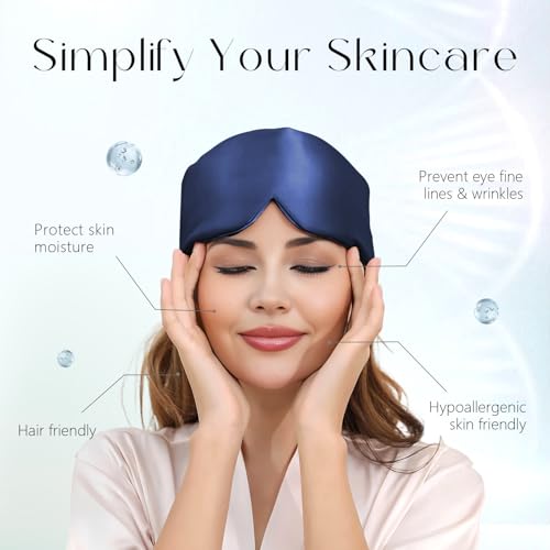 ZIMASILK 22 Momme 100% Mulberry Silk Sleep Mask - Full Silk Filled | Ultra-Soft & Breathable, Face-Hugging Blackout Eye Cover for Sleeping ( Navy Blue )