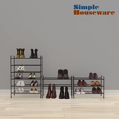 Simple Houseware 3-Tier Stackable Wired Grid Shoe Rack, Black | 9 Pairs of Shoes Storage Organizer for Closet, Entryway, Garage & Corridor