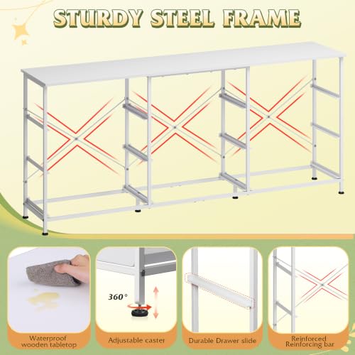 WLIVE Wide TV Stand for 75 Inch TV, 9 Fabric Drawers, White | Fits TVs up to 75 inch, 9 roomy fabric drawers, Wide wood tabletop, Living room or hallway, Large storage capacity