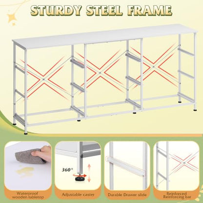 WLIVE Wide TV Stand for 75 Inch TV, 9 Fabric Drawers, White | Fits TVs up to 75 inch, 9 roomy fabric drawers, Wide wood tabletop, Living room or hallway, Large storage capacity