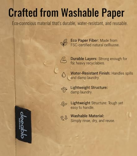 Deeablo New York Sustainable Reusable, Highly Versatile, Washable Paper Bag for Recycling, Multipurpose Recycling Basket, Recycling Bag, Laundry Basket (Brown)