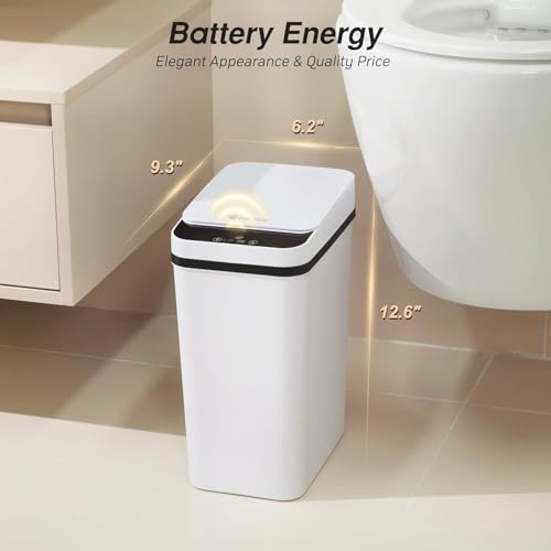 FRESHLIX Bathroom Garbage Can with Lid, 2.6 Gallon Diaper Trash Can, Automatic Trash Cans Touchless, Slim Waterproof Smart Commercial Trash Can for Bedroom, Bathroom, Office, Living Room, Toilet, RV