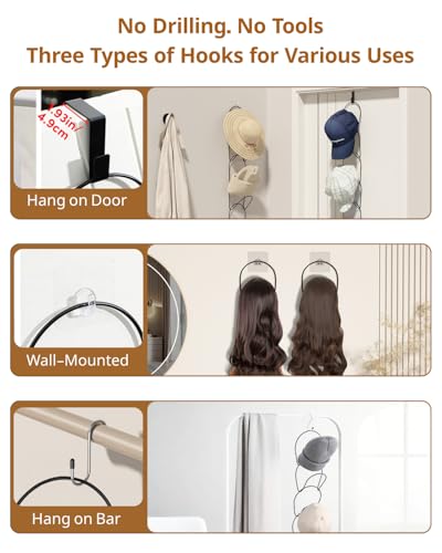 10 Pack Hat Rack Hanger Holder Organizer Closet Hanging Baseball Cap Display Storage Rack for Scarves Handbags Towels Clothes Ties Over Door Wall Mounted w Hanging Hook Black
