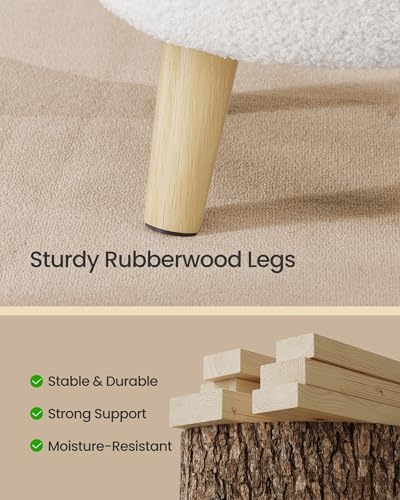 SONGMICS Storage Ottoman, Foot Stool, Foot Rest with Wood Legs | Small Table for Hallway, Living Room, 12.2 Inches, Teddy Fleece, White ULOM515WD01
