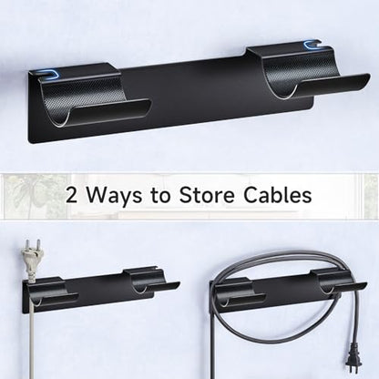 2 PCS Wall Mount Curling Iron Holder and Hair Tool Organizer with Adhesive, Multifunctional Hot Flat Iron and Hair Straightener Holder Storage Stand for Vanity, Cabinet and Wall, Black