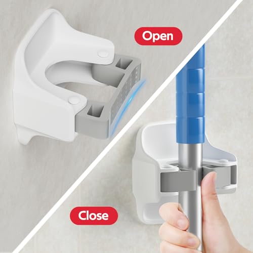 Broom Holder Wall Mount Mop Grippers organizer wall hanging,10Pack | No Drilling Self Adhesive Easy install Anti-Slip Mop Broom Hanger Storage Rack for Kitchen,Laundry Room,Garden,Garage