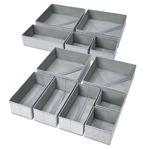 Drawer Organizers - 12 Pack Foldable Closet & Sock... (12 Count | Blended Gray | fabric)