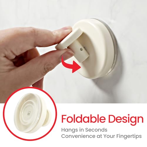 Suction Cup Hooks for Shower & Bathroom Towel Holder 4-Pack (Beige) | Removable Towel Hooks for Bathroom Window Glass Door Wall, or Mirror Bath Robe Looafh Wreath Hook for Hanging