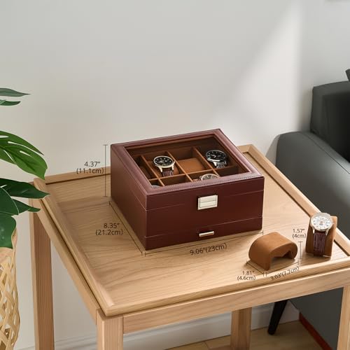 ProCase Watch Case, 8 Slot Mens Watch Box with Drawer -Espresso | 2-Layer Jewelry Box Display Case Holder Organizer for Men, Clear Lid, Dad Friend Father Anniversary Christmas Birthday Gift