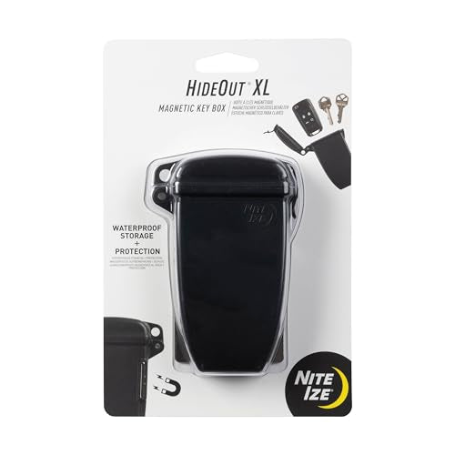 Nite Ize Hideout Magnetic Key Box - Waterproof Key Hider - Magnetic Key Holder & Box - Waterproof Key Storage for Spare Keys - Black, Extra Large