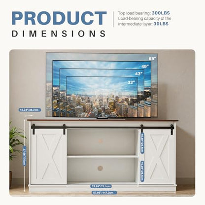 DUMOS TV Stand for 65 Inch Television, Entertainment Center with Storage Shelves, Mid Century Modern Media TV Console Table for Bedroom Living Room, Office Furniture, White