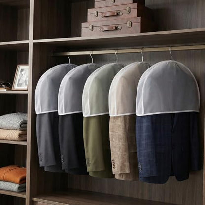 24 Pcs Garment Covers for Hanging Clothes, 24 x 12 x 2 Inches Plastic Shoulder Cover Dust Covers Clothes Protectors Breathable with 2 Inch Gusset for Closet Storage Suit Coats Jackets Dress
