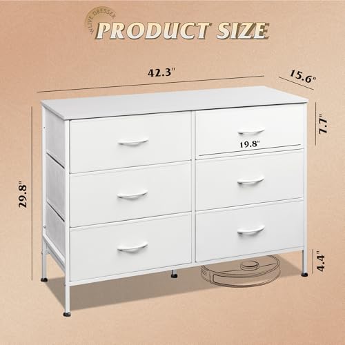 WLIVE Dresser for Bedroom with 6 Fabric Drawers, White | Closet Dresser, Metal Frame, Wooden Top, Fabric Dresser for Closet, Living Room, Hallway