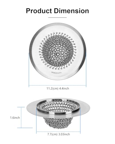 Upgraded Sink Drain Strainer, Patented Reversible Chain Mail Mesh | Anti-Slip Ring, Fast Drainage, Reversible Flip Clean, Rust-Proof, Universal 4.4-Inch, Large Capacity, Garbage Disposal Fit