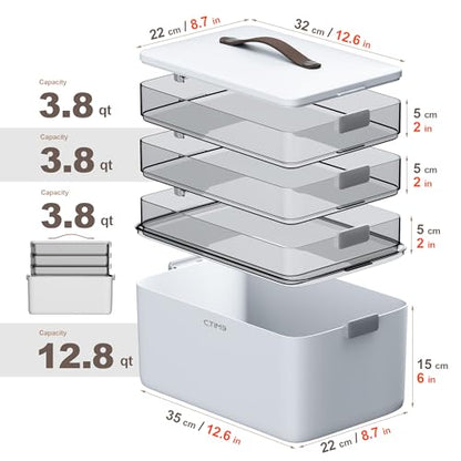 CTIME 4-Tier Medicine Organizer - Portable Medicine Cabinet with Handle | Multipurpose Medical Box, Pill Organizer, Empty First Aid Kit for Home Organization Must