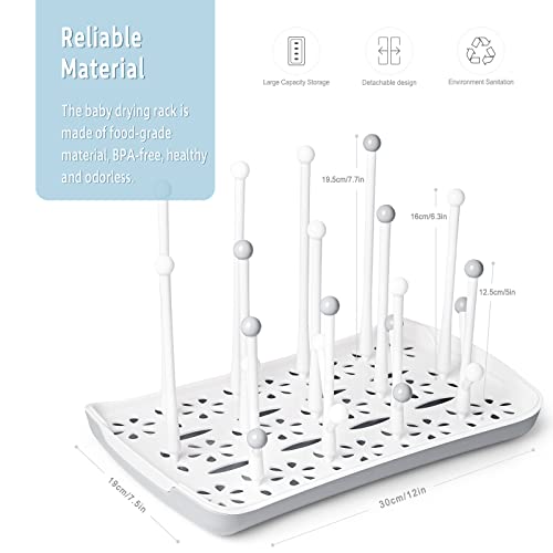 Termichy Baby Bottle Drying Rack: Space-Saving with 13 Hooks & Drain Tray | Compact Drying Stand for Bottles, Pacifiers & Pump Parts - Kitchen Counter Organizer for Nursing Moms Grey